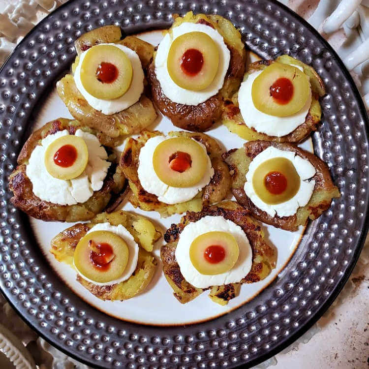Halloween Potato Eyes (Smashed Creamer Potatoes)