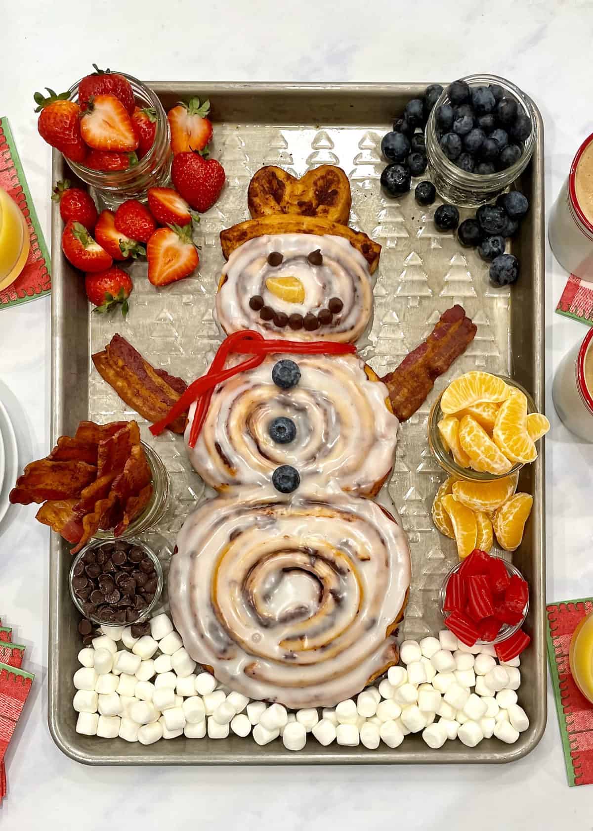 Cinnamon Roll Snowman Breakfast Tray