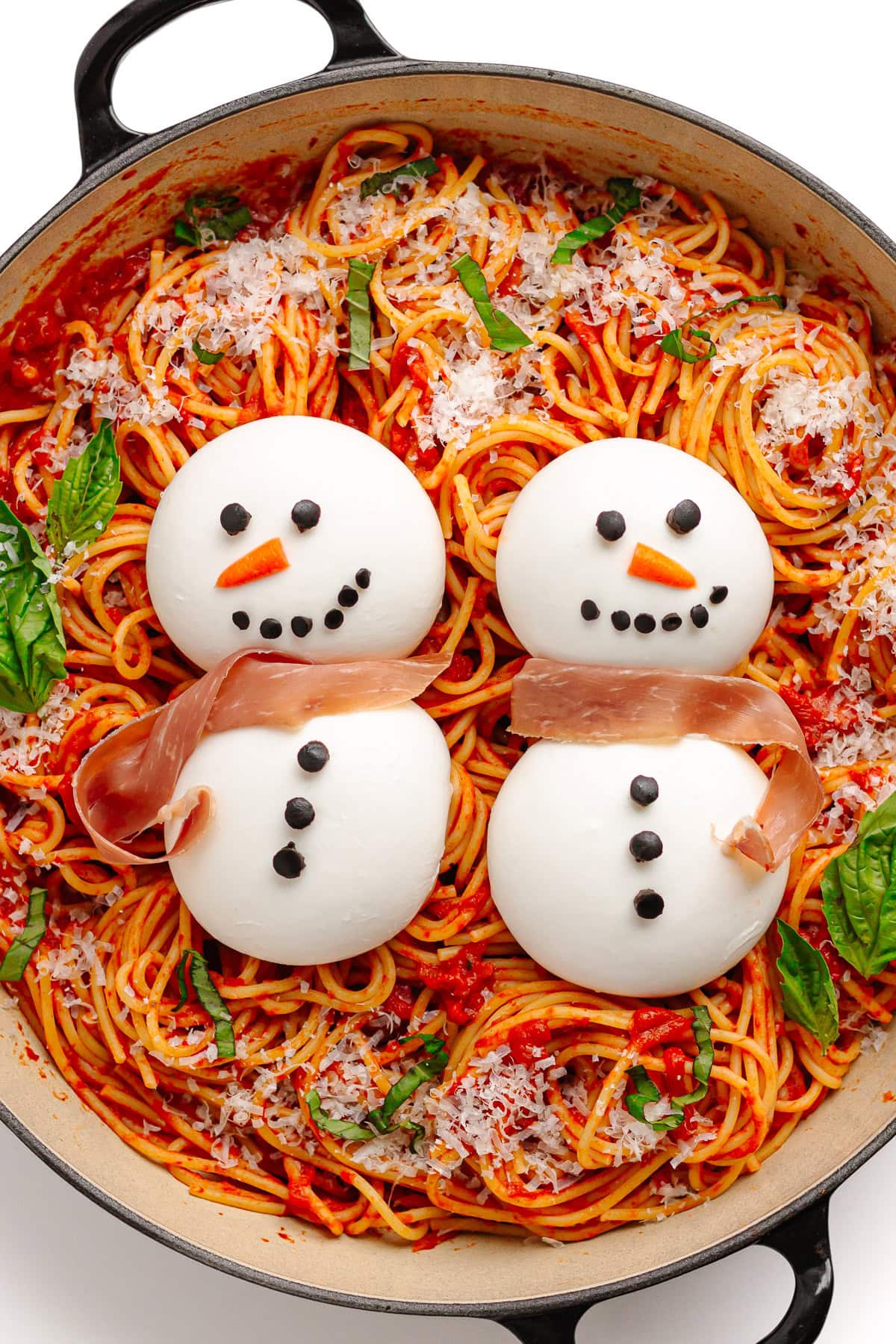 Easy Christmas Pasta With Burrata Snowmen