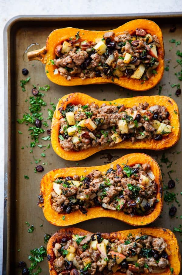 Sausage Stuffed Butternut Squash {Paleo, Whole30}