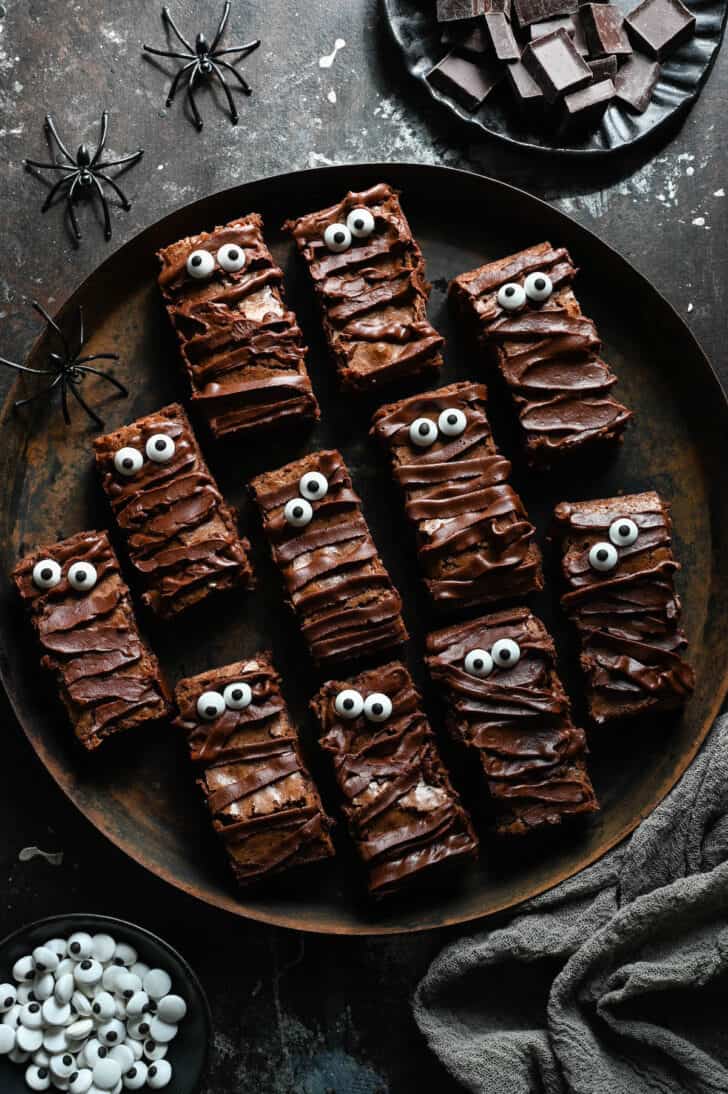 Mummy Halloween Brownies with Chocolate Ganache