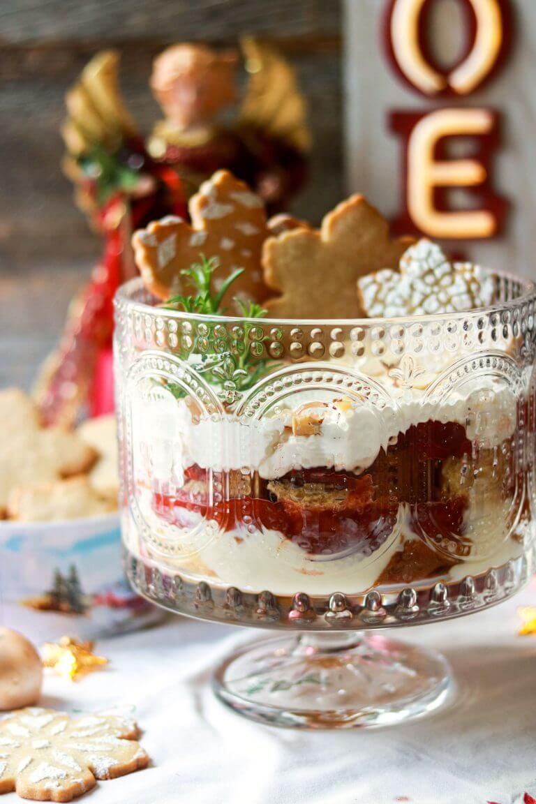 Pandoro Christmas Trifle With Custard and Spiced Plums