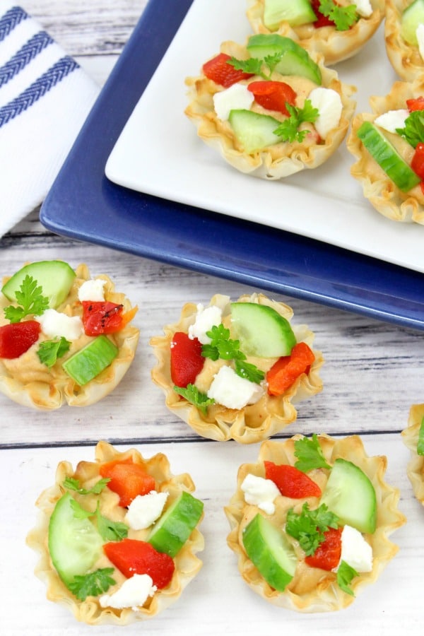 Roasted Red Pepper Hummus Phyllo Cup Appetizers