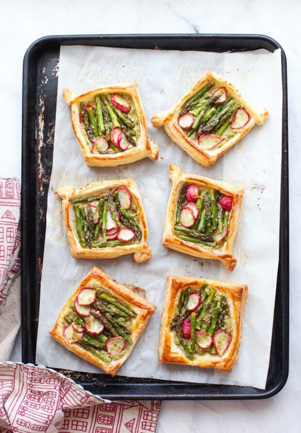Pesto & Ricotta-Filled Asparagus And Radish Tarts