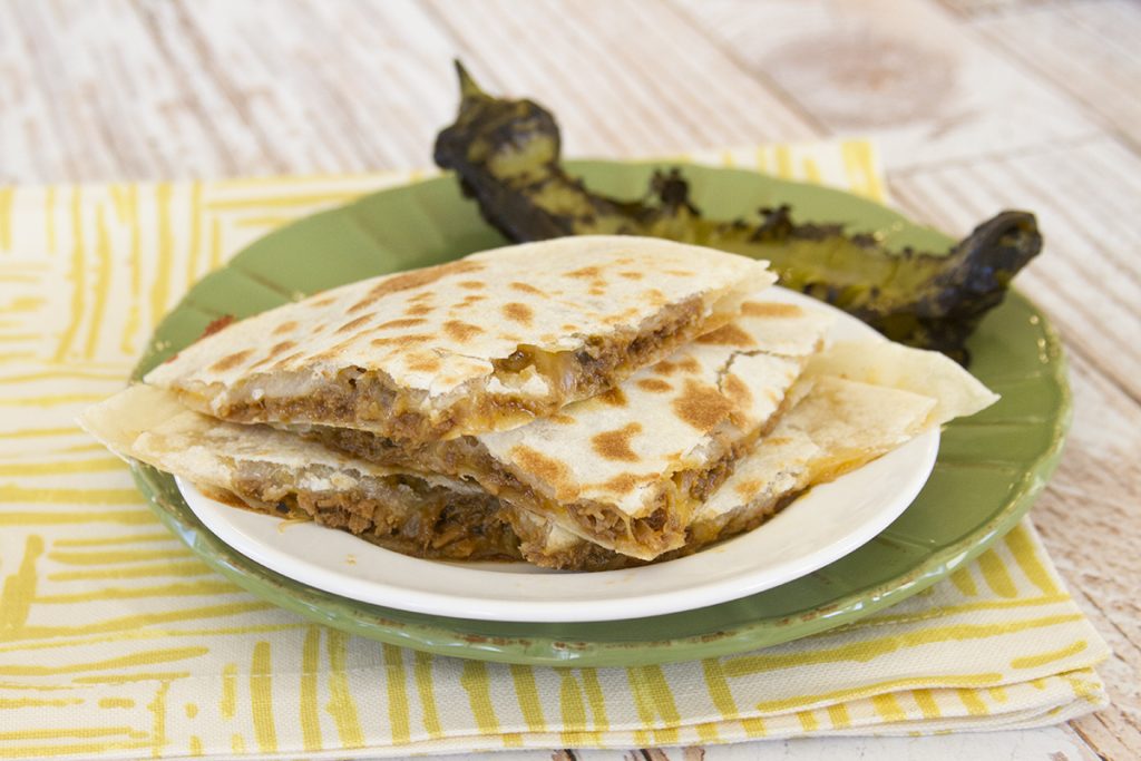 Roasted Green Chili Pork Quesadillas