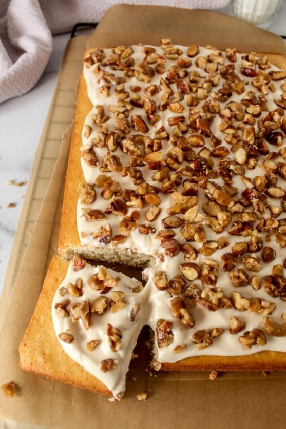 Maple Cake with Cream Cheese Frosting and Maple Glazed Nuts