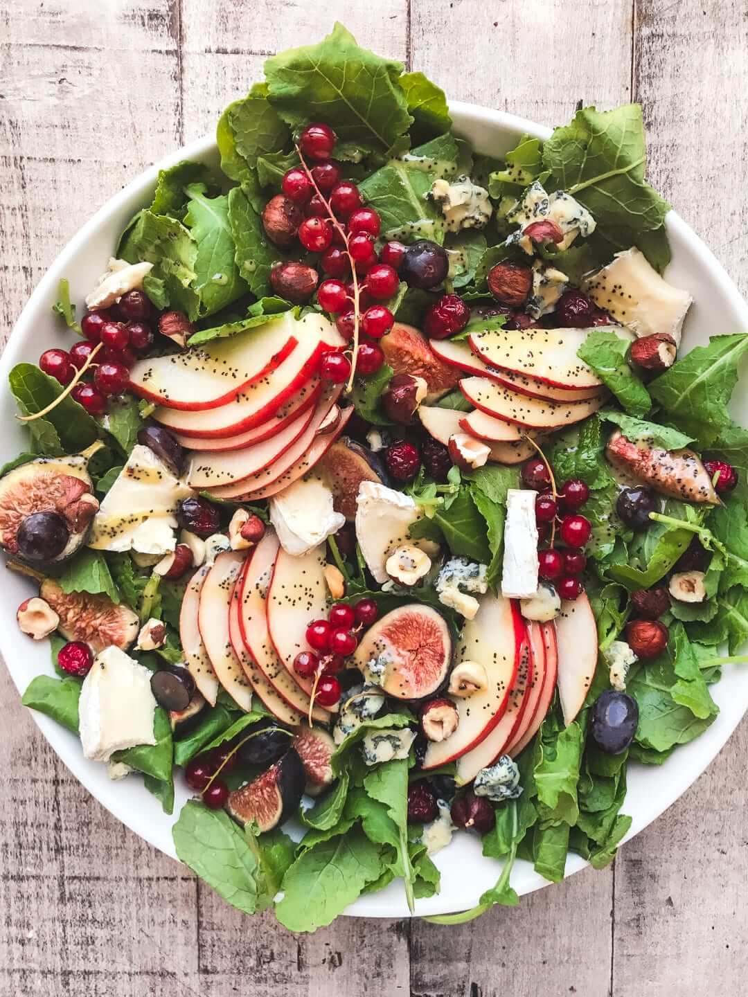 Kale And Fall Fruit Salad With Cider Poppy Seed Dressing