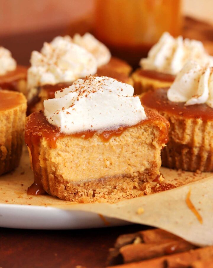 Mini Caramel Pumpkin Cheesecakes