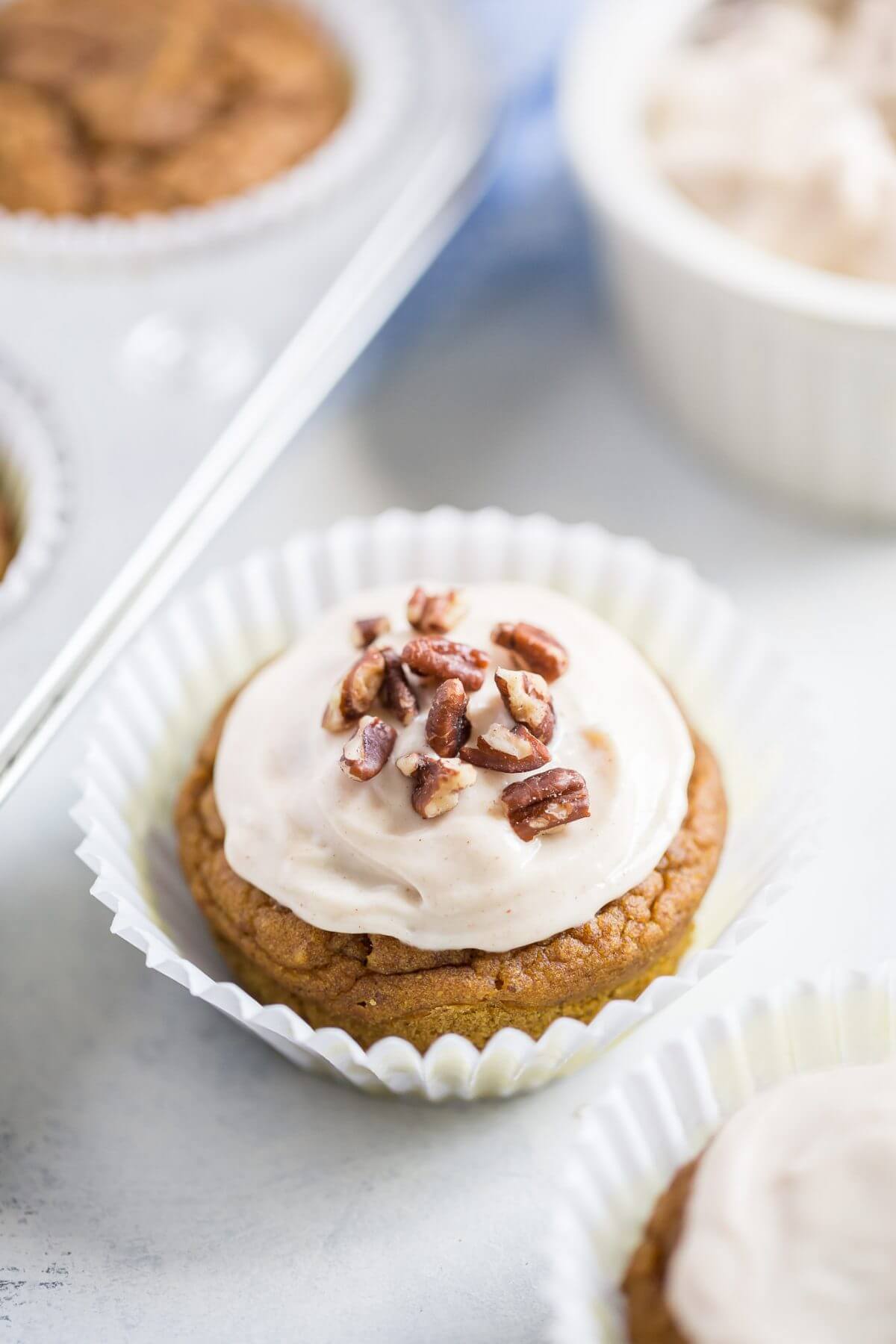 Naturally Sweetened Pumpkin Cupcakes with Maple Cream Cheese Frosting
