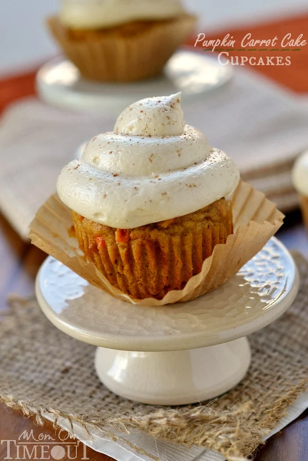 Pumpkin Carrot Cake Cupcakes with Maple Cream Cheese Frosting