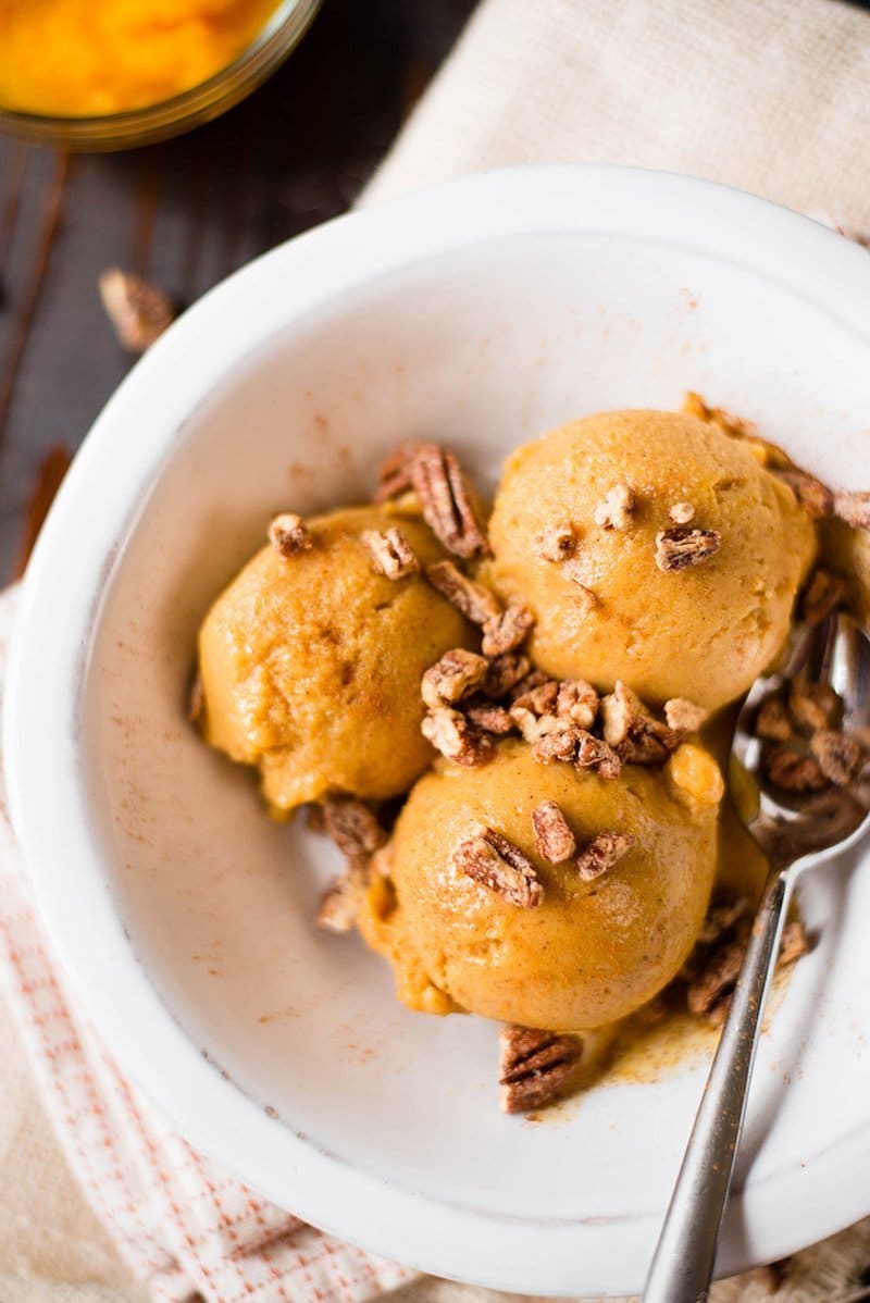 Pumpkin Frozen Yogurt with Candied Pecans