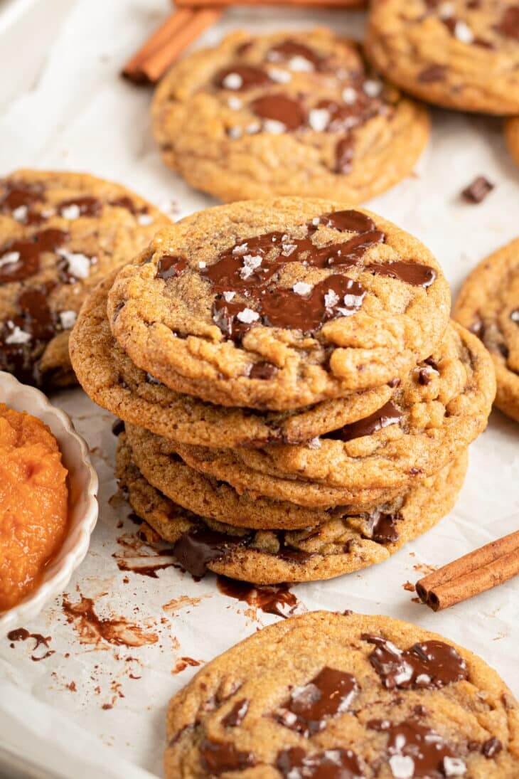 Thin and Chewy Chocolate Chunk Pumpkin Cookies