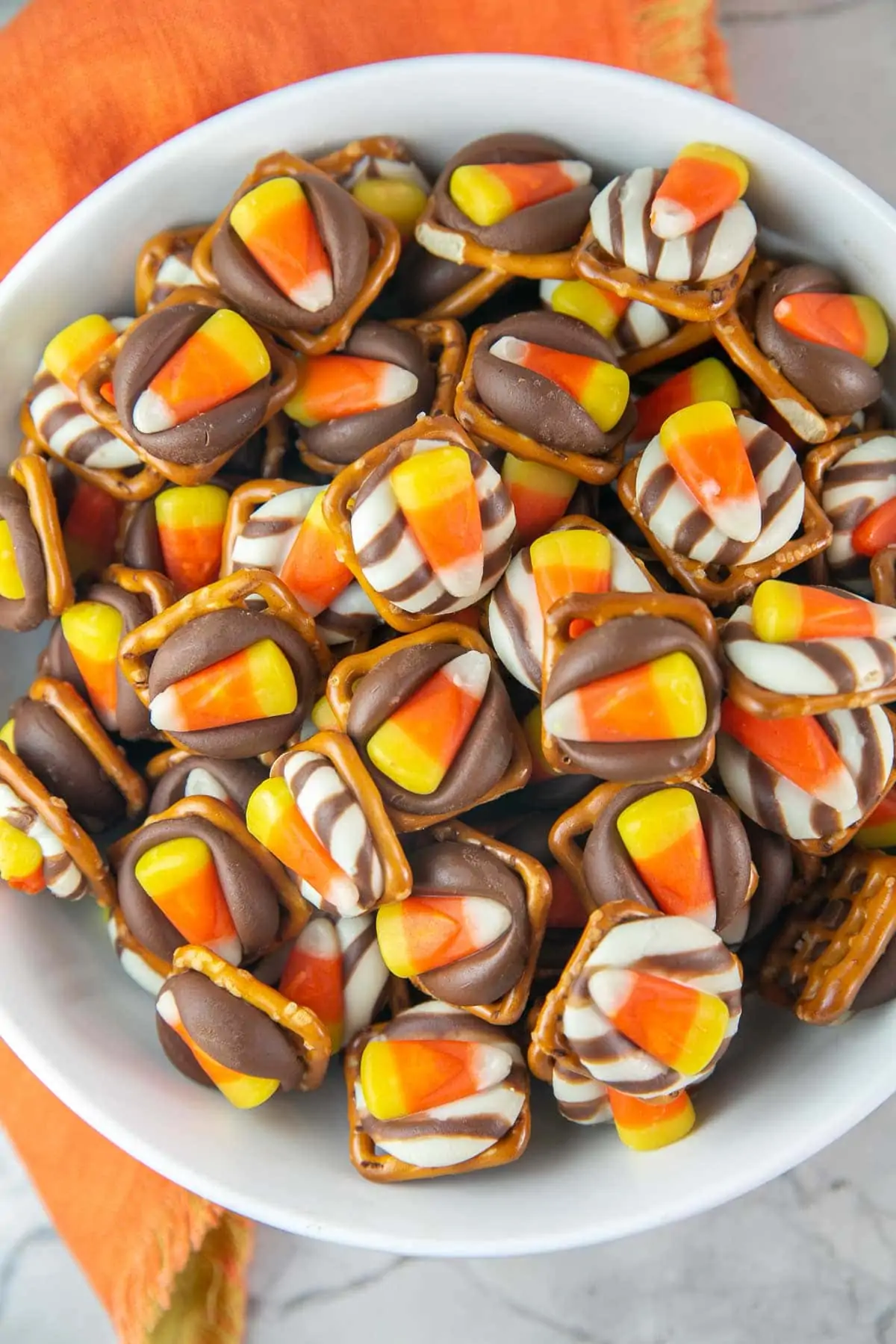 Candy Corn Pretzel Bites