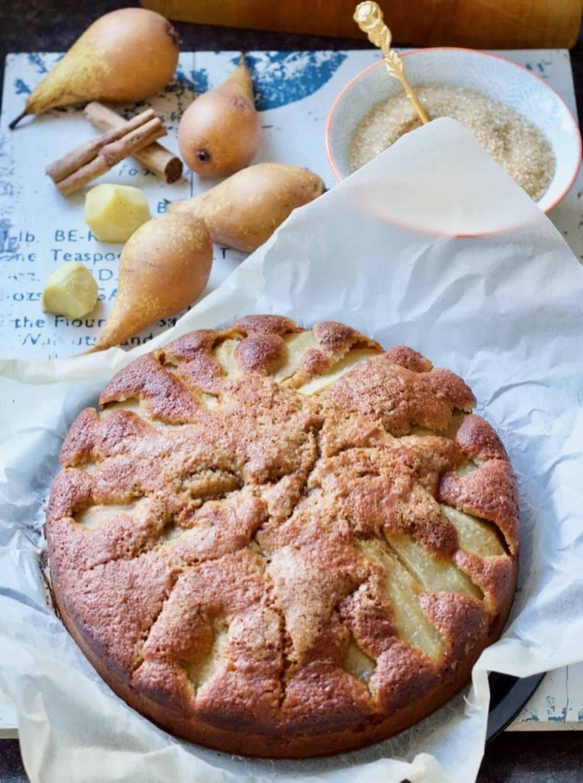 Easy Pear and Fresh Ginger Cake (Vegan)