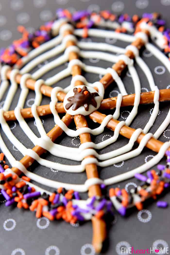Halloween Pretzel Treats - Candy Spiderwebs
