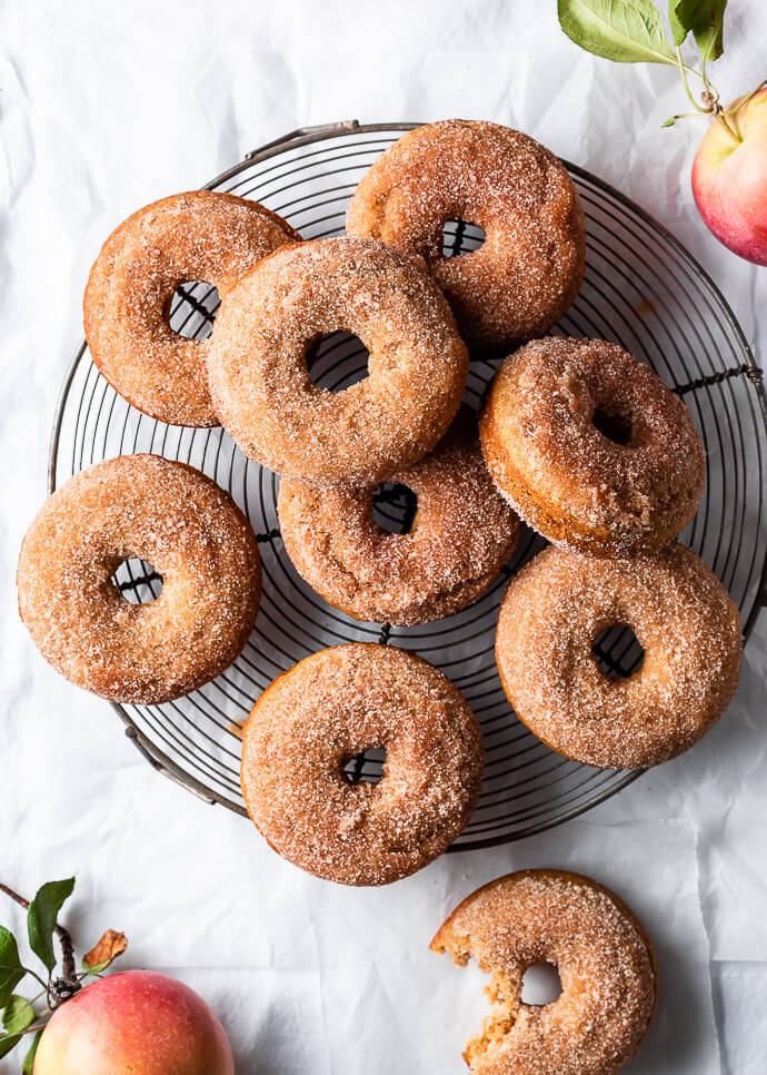 Homemade Baked Apple Donuts with Cinnamon Sugar