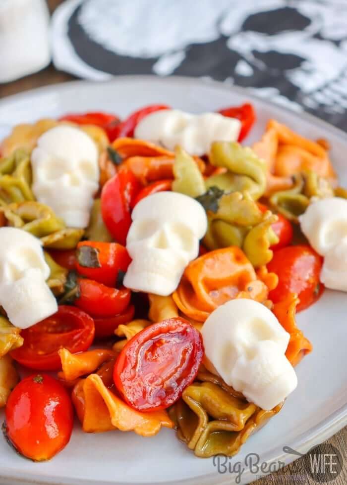 Mozzarella Skull Caprese Pasta Salad 