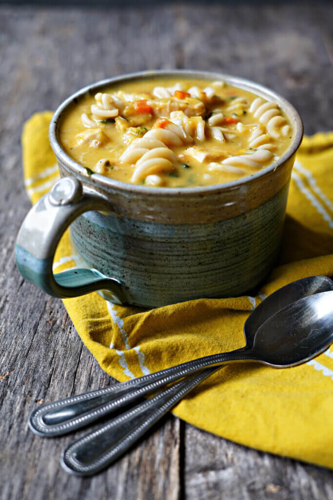 Roasted Pumpkin Chicken Noodle Soup