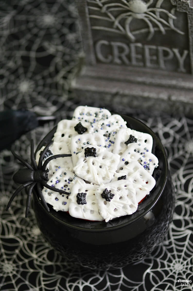 Spider Web Halloween Chocolate Dipped Pretzels
