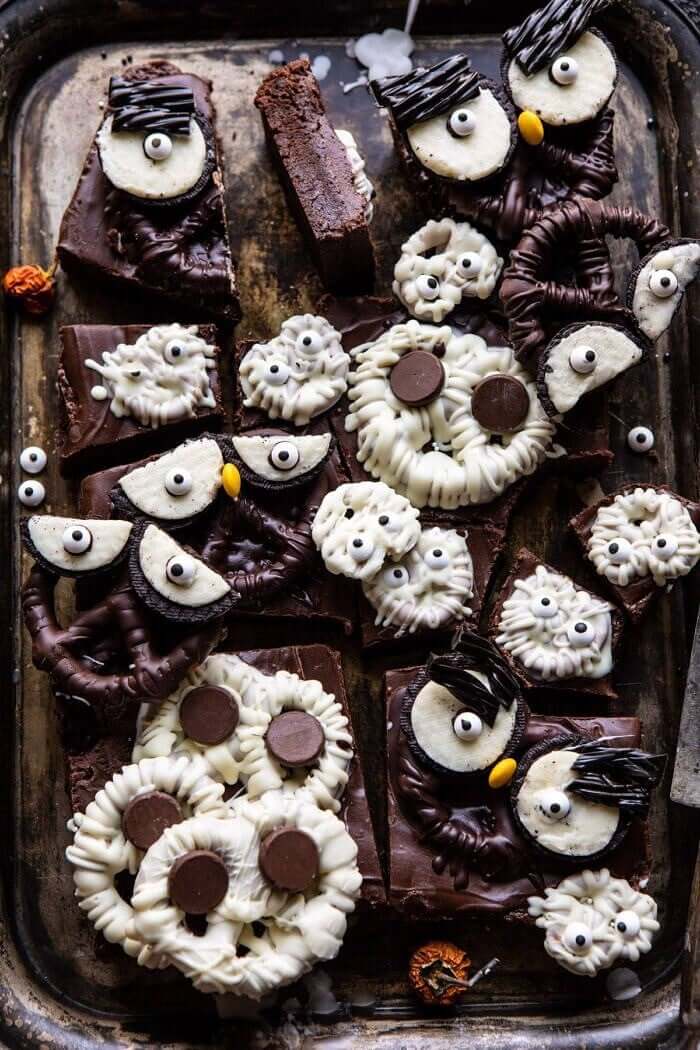 Spooky Monster Chocolate Covered Pretzel Brownies