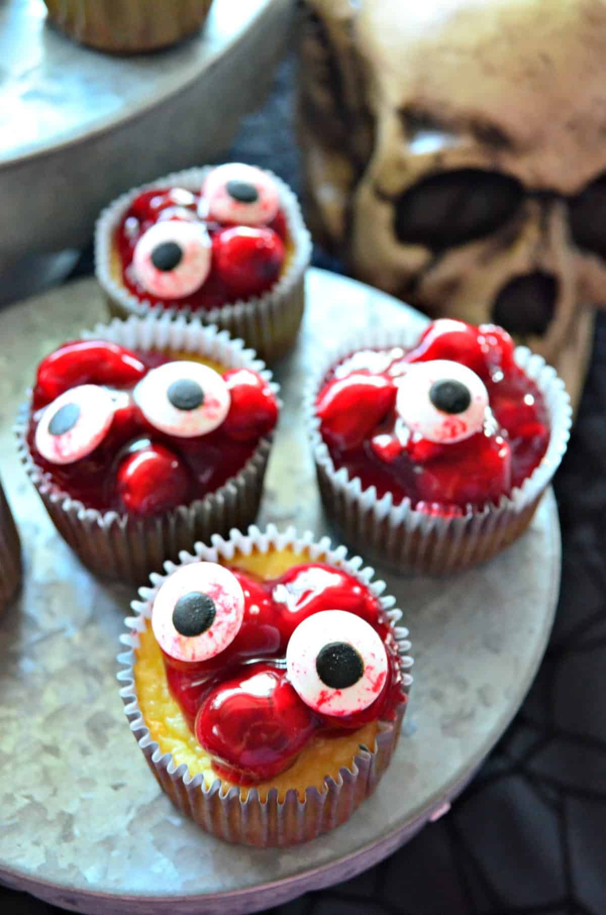 Bloody Eyeball Cherry Cheesecake Cupcakes