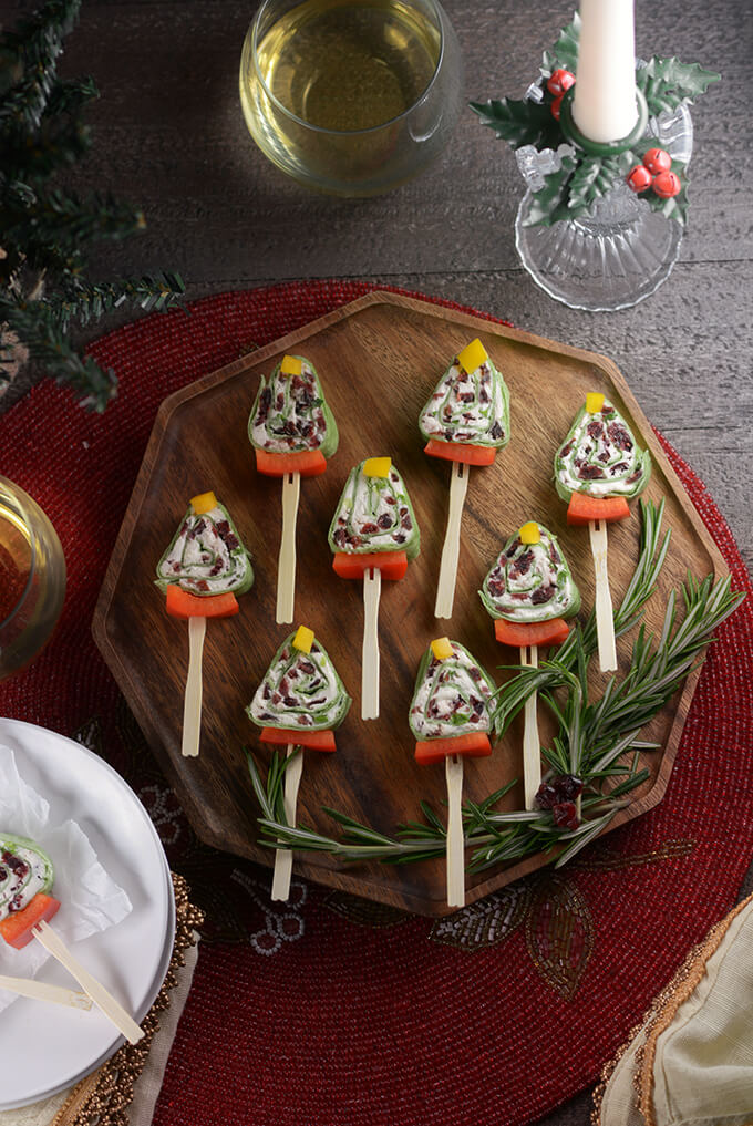Cranberry Christmas Tree Roll-Up Pinwheel Sandwiches