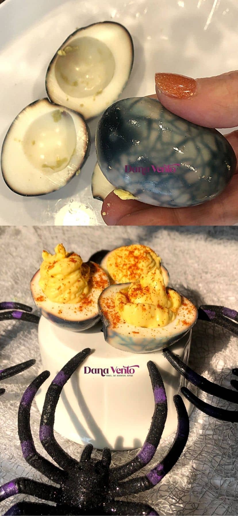 Frighteningly Tasty Spider Web Deviled Eggs