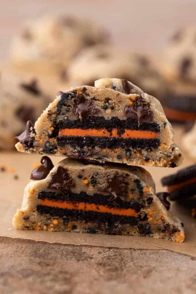 Halloween Oreo Stuffed Chocolate Chip Cookies