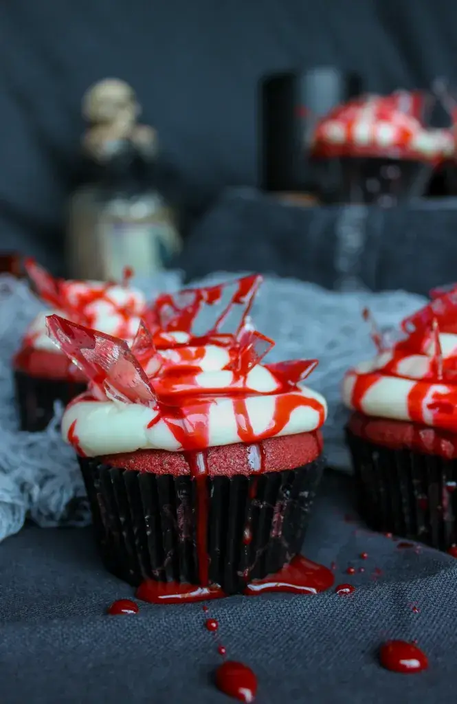 Spooky Broken Glass Red Velvet Cupcakes