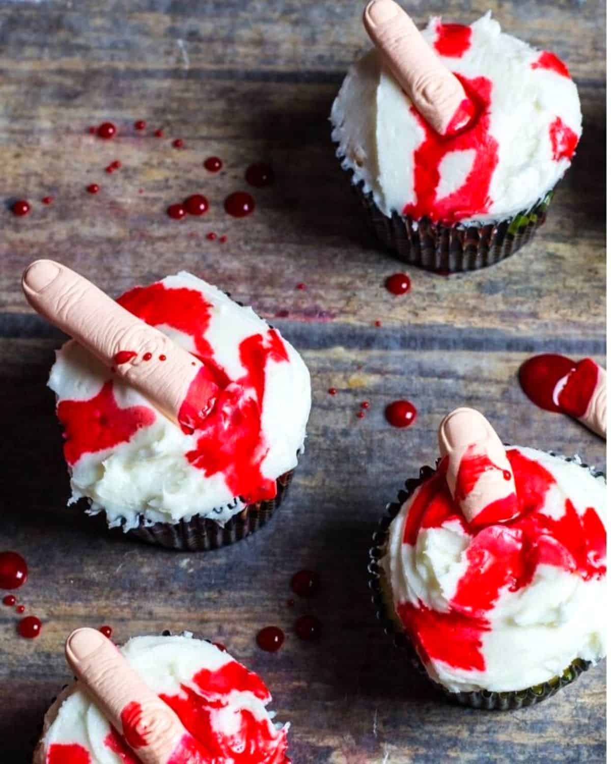 Spooky Halloween Bloody Finger Cupcakes
