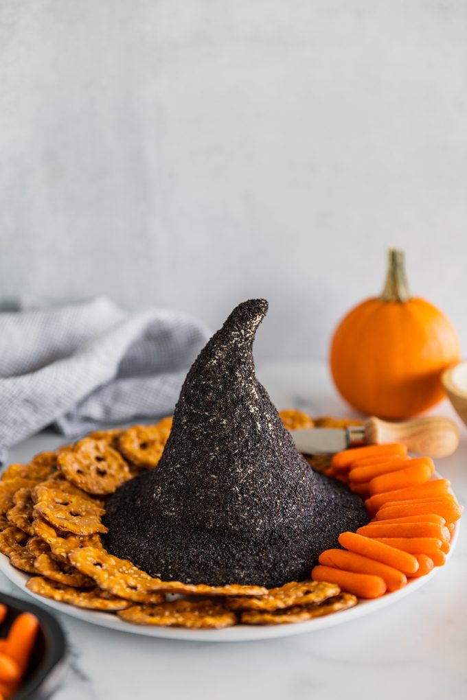 White Cheddar Witch Hat Halloween Cheese Ball