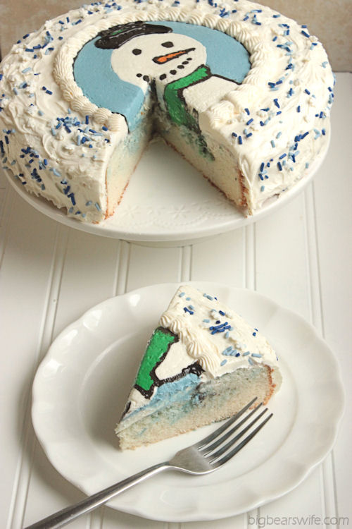 Frozen Buttercream Transfer Snowman Cake