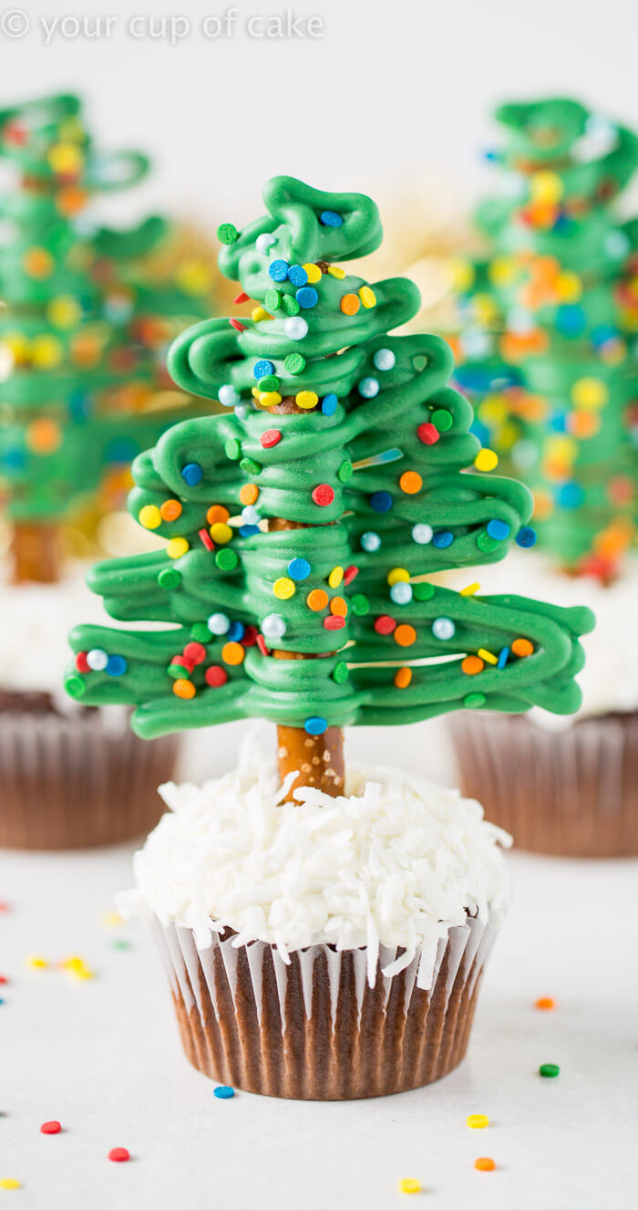 Pretzel Christmas Tree Cupcakes