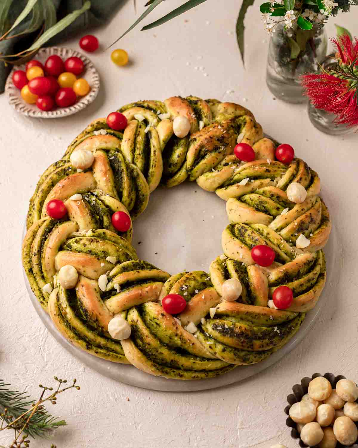 Vegan Pesto Bread Wreath