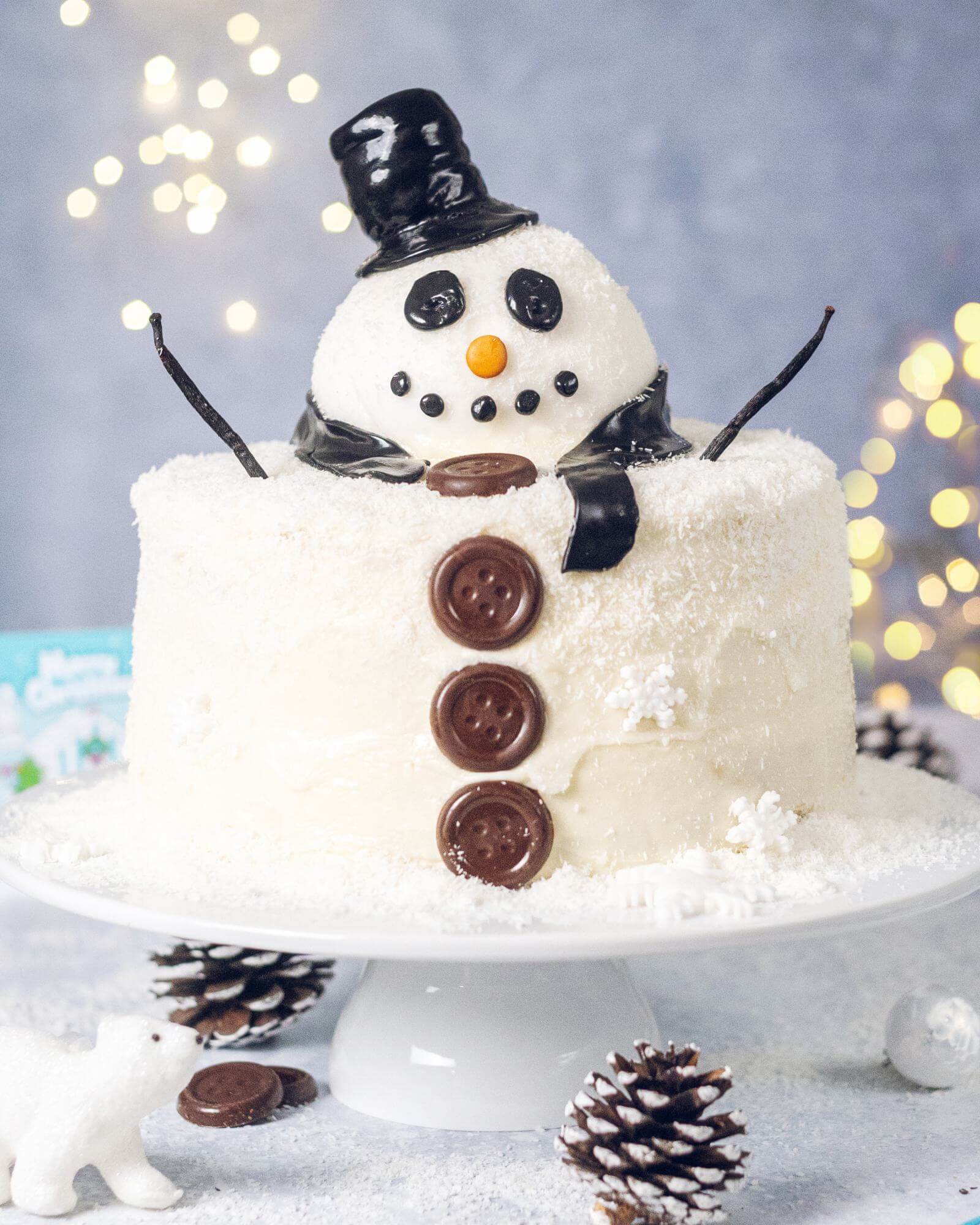 Vegan Snowman Caramel Cake