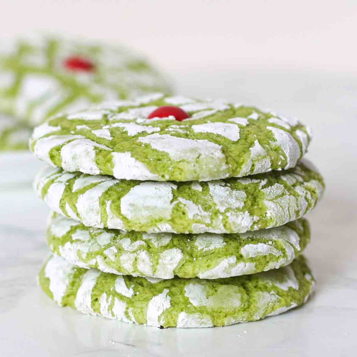 Grinch Crinkle Cookies (Vegan)