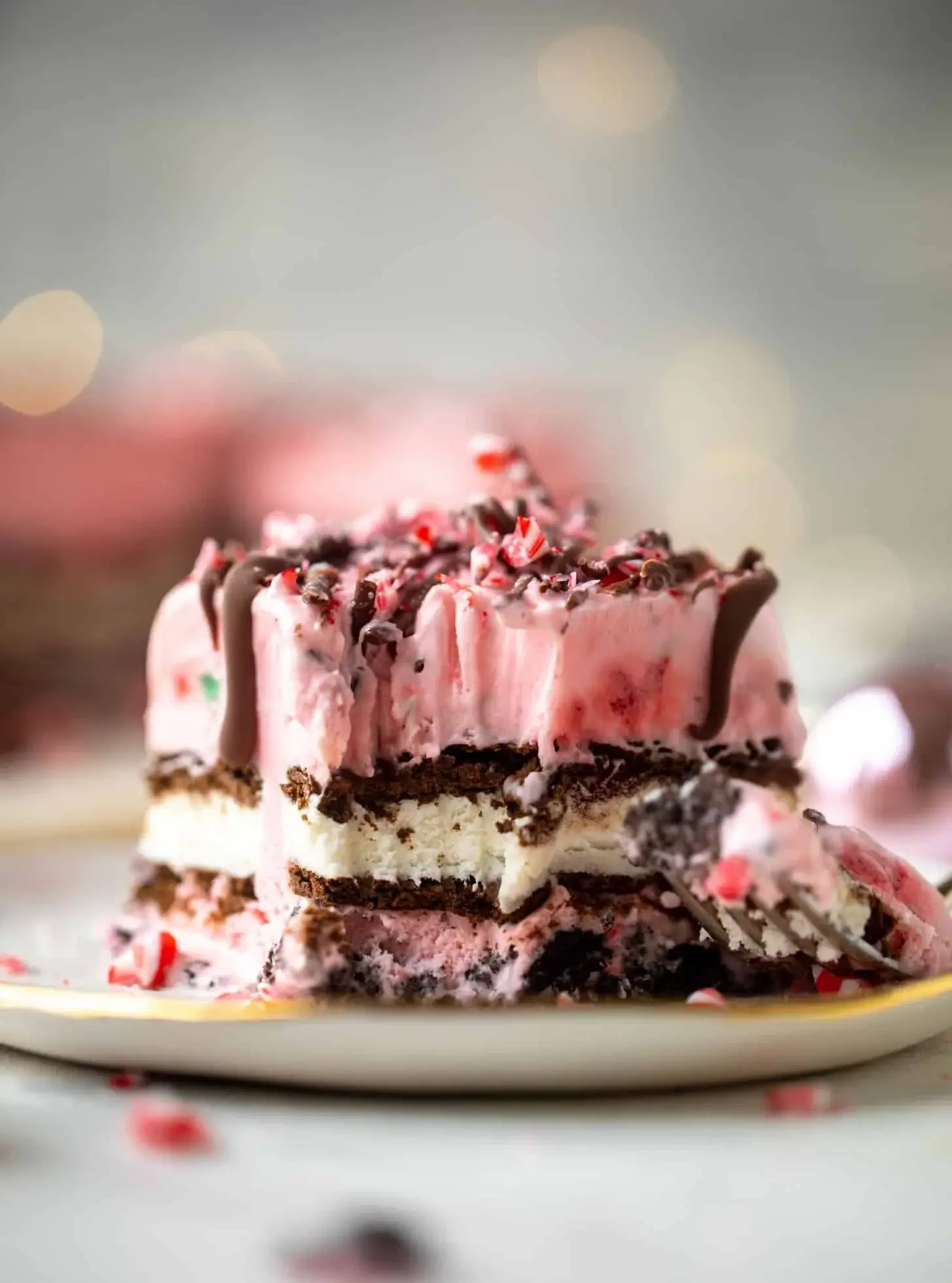 Pink Peppermint Christmas Ice Cream Cake