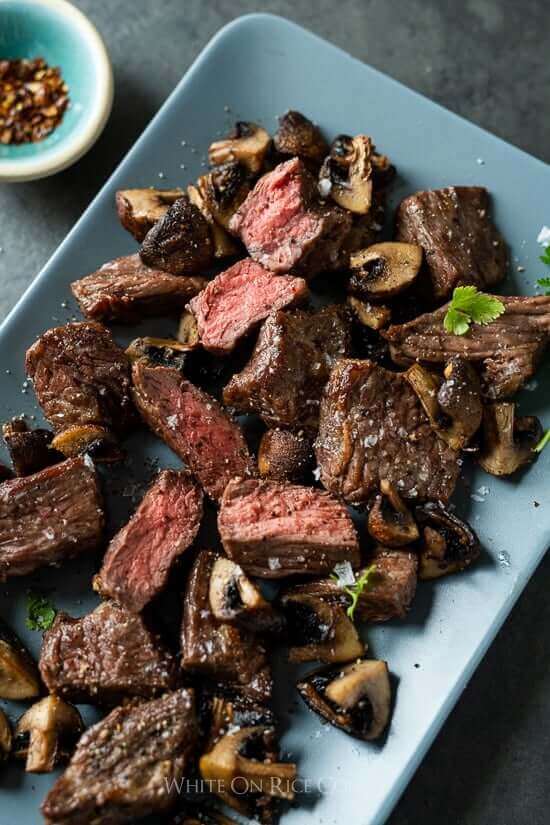 Air Fryer Steak Bites With Mushrooms