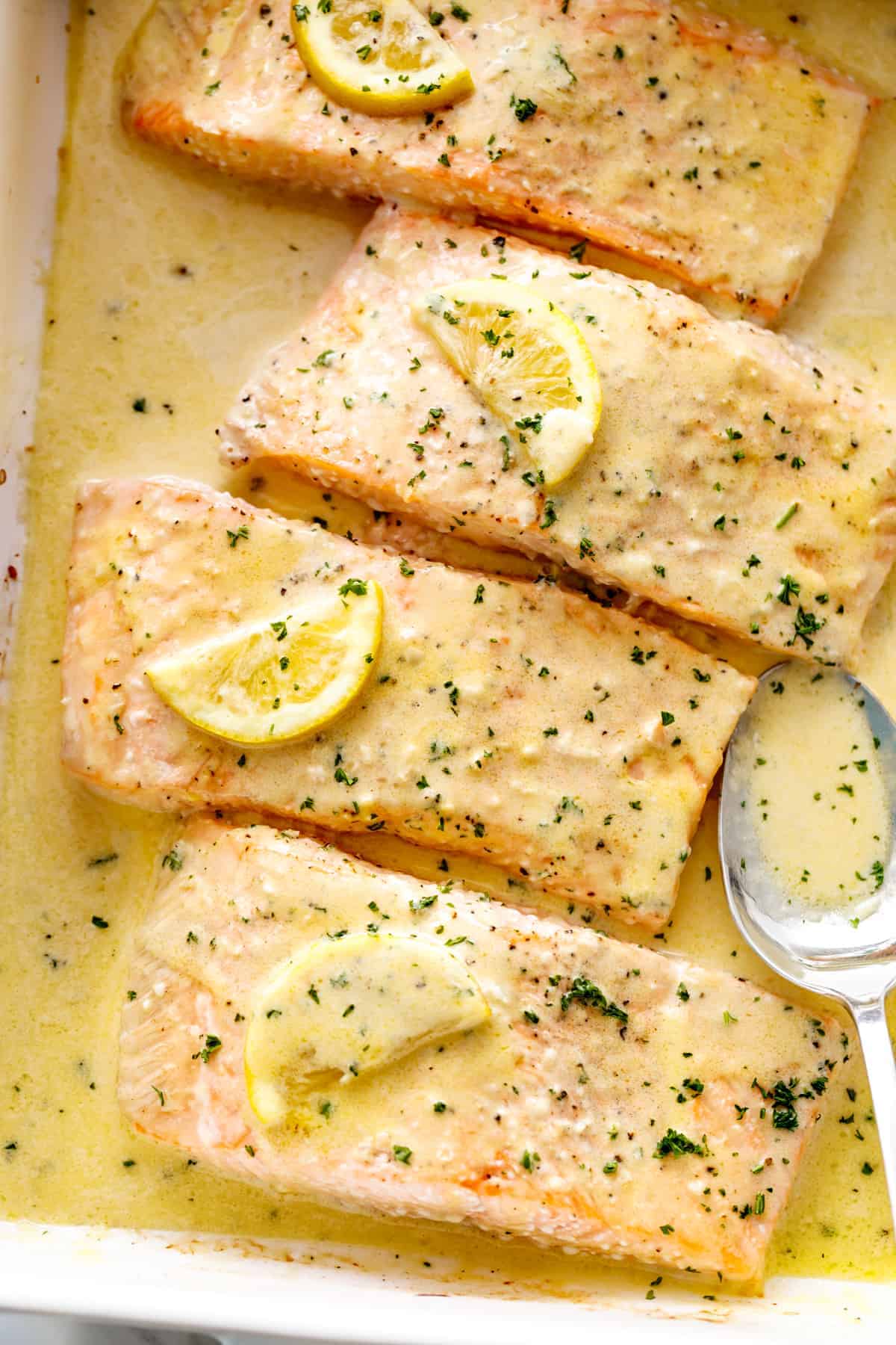 Baked Salmon With Lemon Butter Cream Sauce