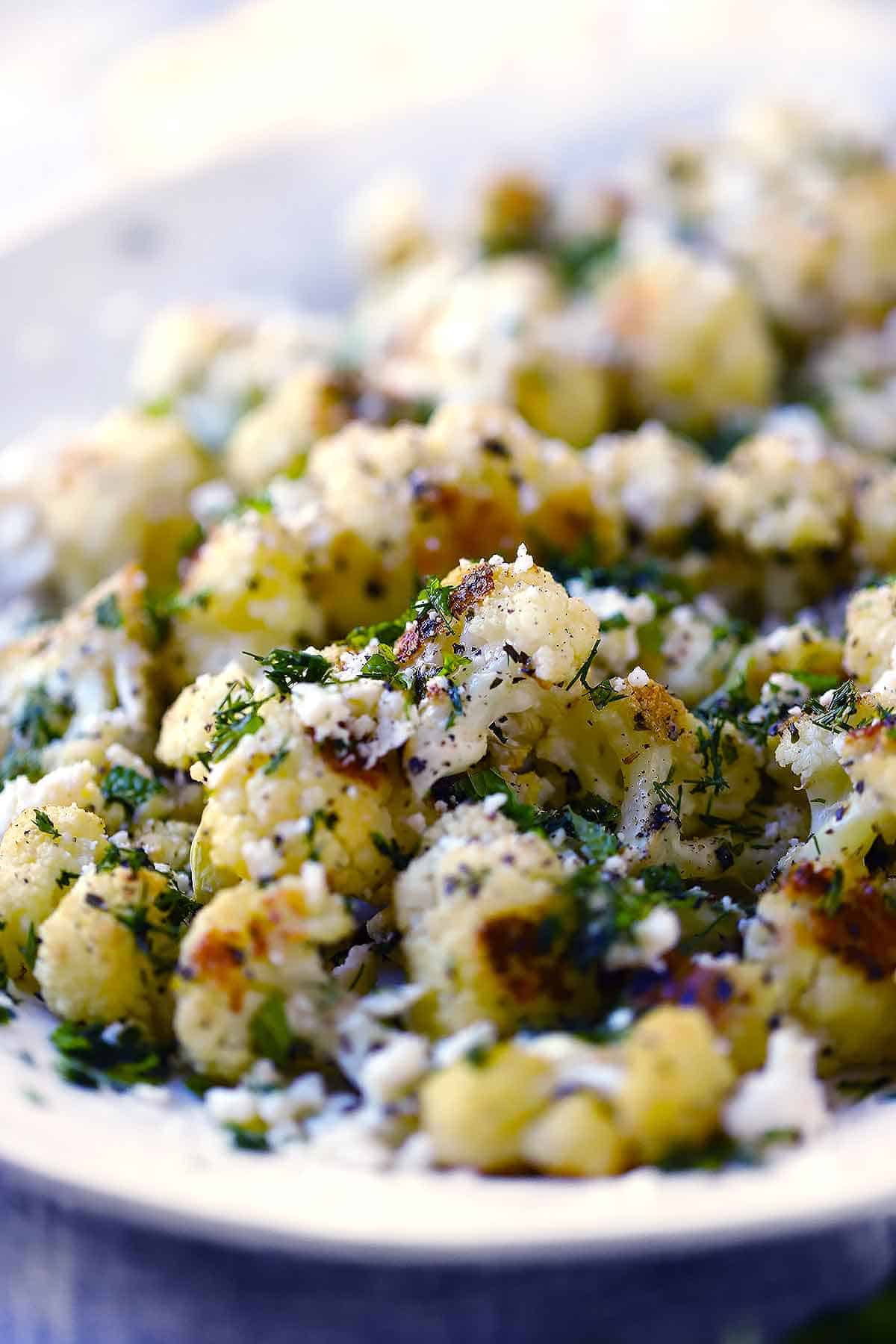 Greek Roasted Cauliflower Loaded With Feta And Herbs