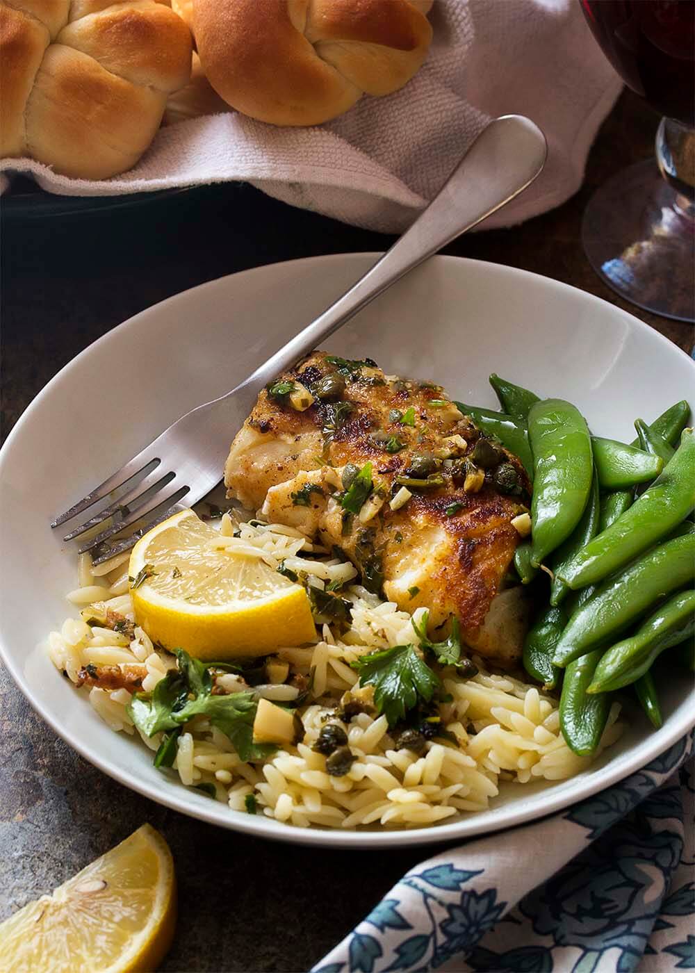 Pan Seared Cod With A Caper, Parsley, And Lemon Sauce