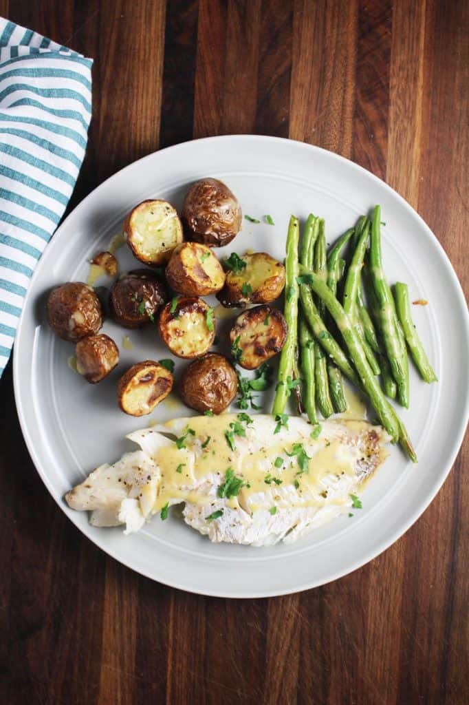 Sheet Pan Dinner With Fish And Brown Butter Sauce