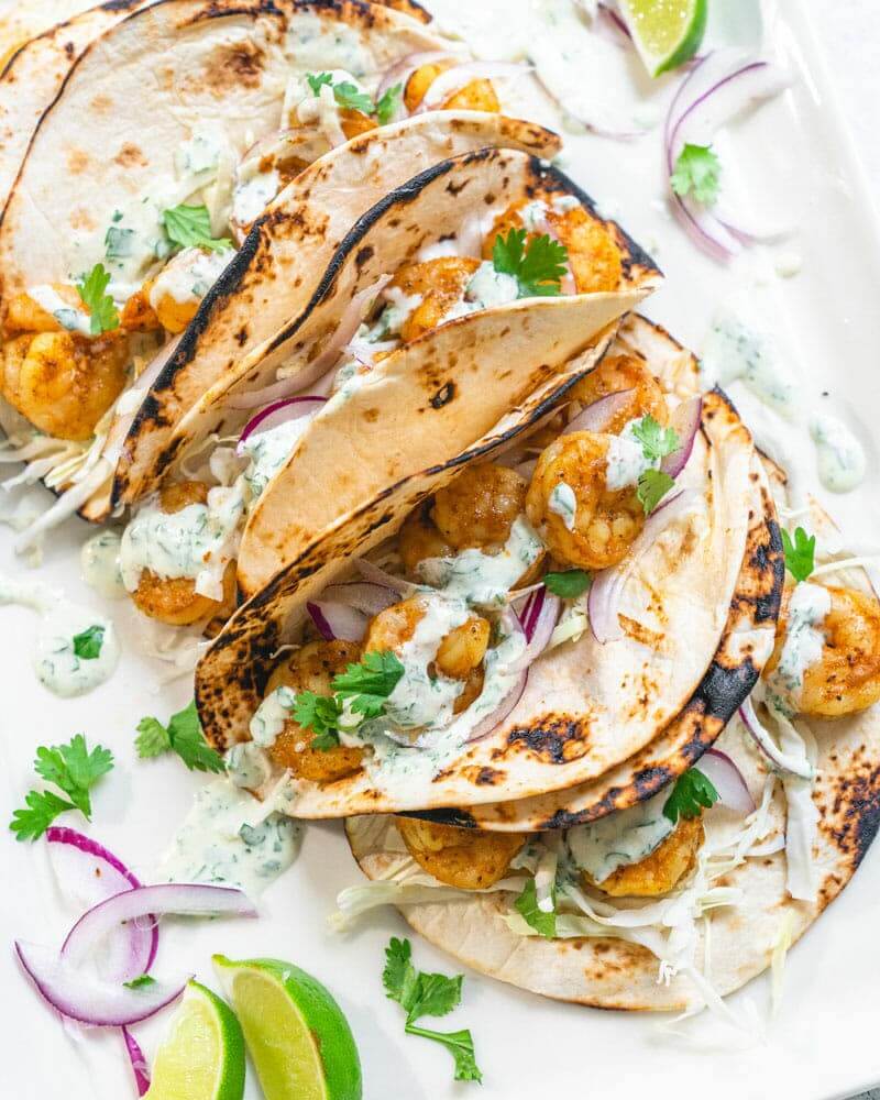 Shrimp Tacos With Creamy Cilantro Sauce
