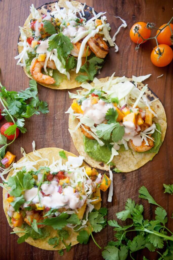 Shrimp Tacos With Garlic Chipotle Drizzle