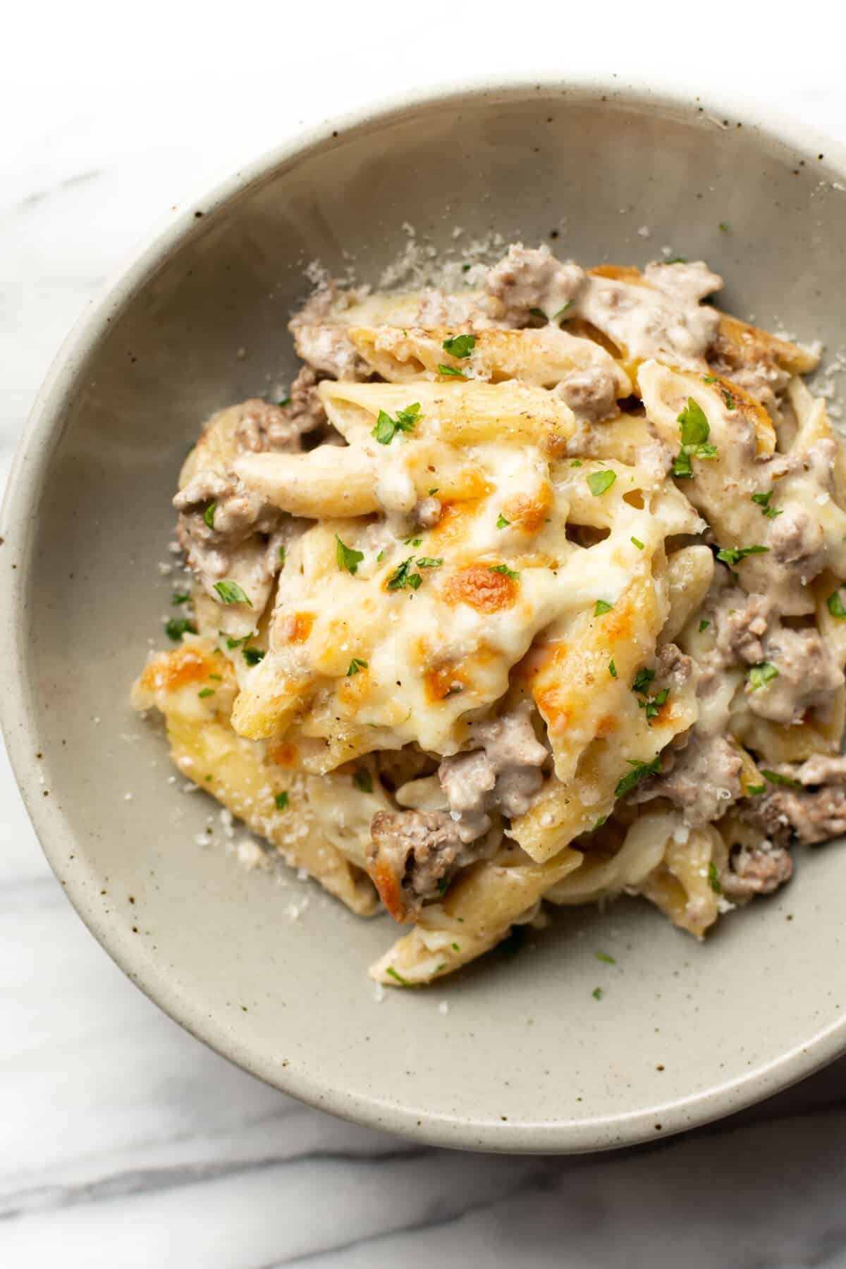 Ground Beef Alfredo Bake