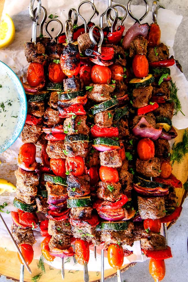 Beef Greek Kabobs With Whipped Feta Tzatziki Dip