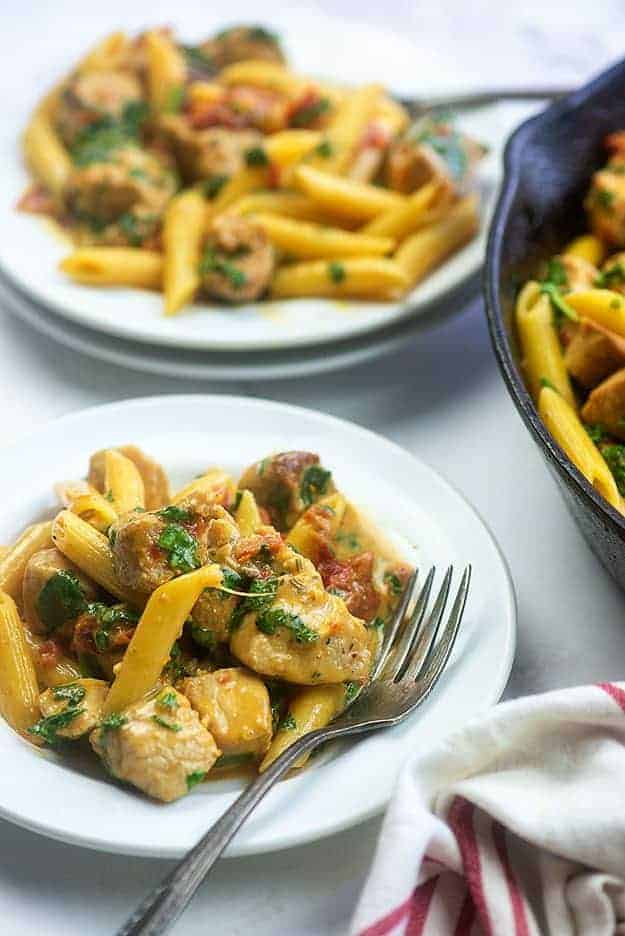 Creamy Tuscan Pork & Pasta Skillet