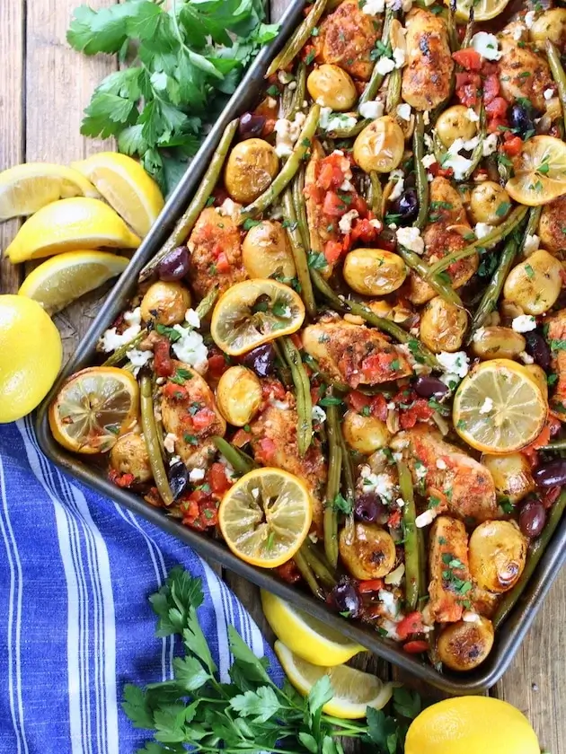 Greek Chicken Sheet Pan Dinner With Green Beans and Feta Recipe