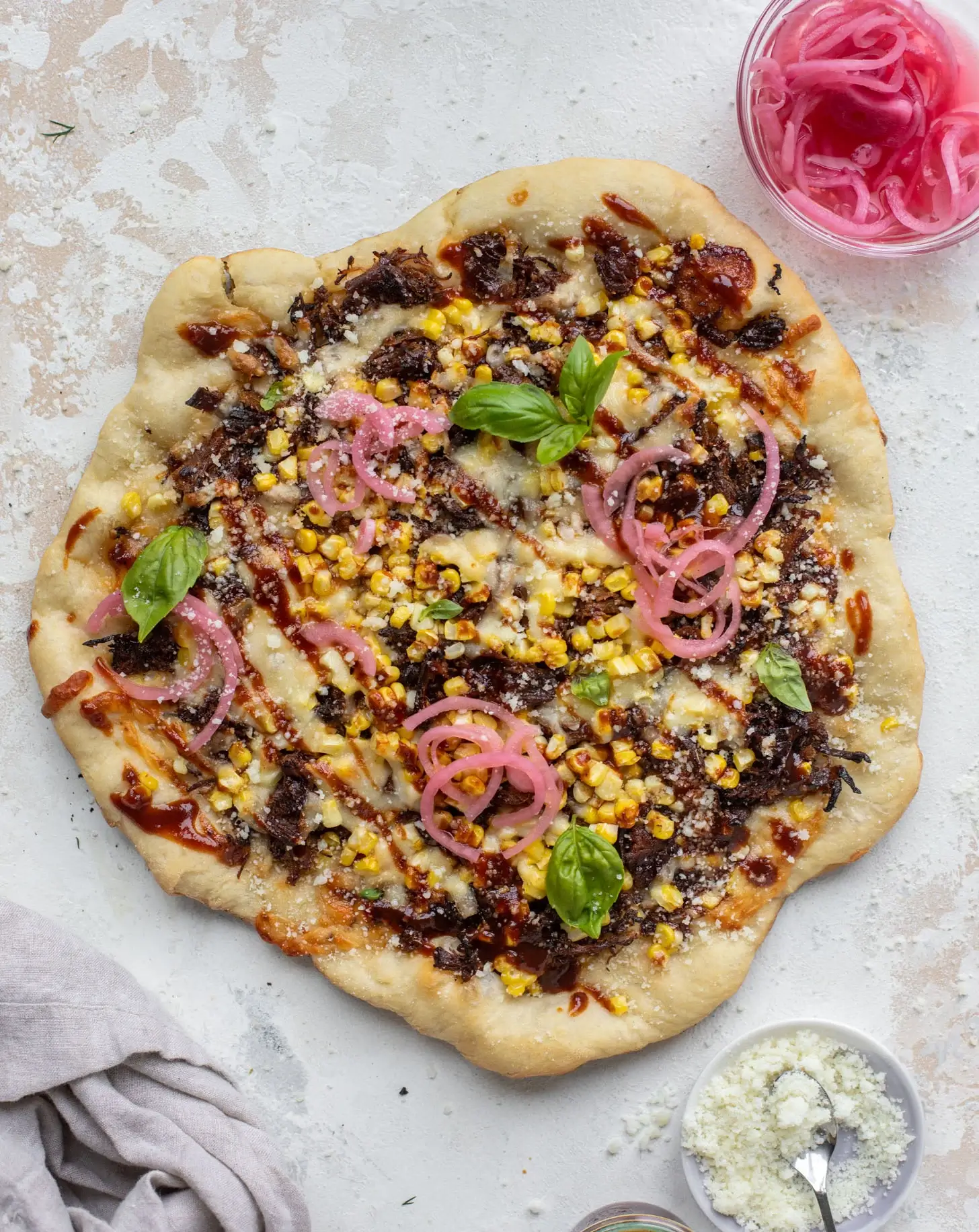 Grilled BBQ Pulled Pork & Sweet Corn Pizza