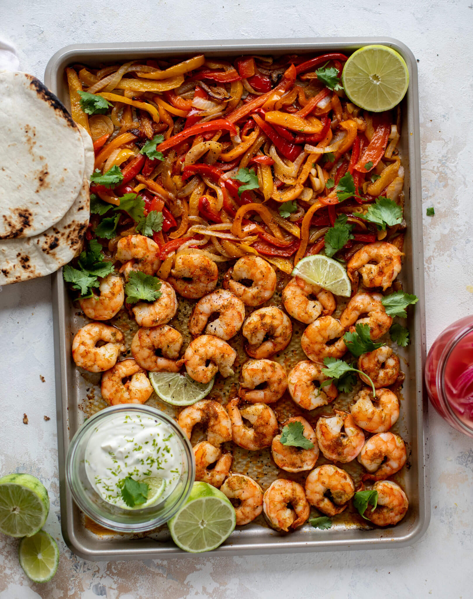 Lime-Loaded Sheet Pan Shrimp Fajitas